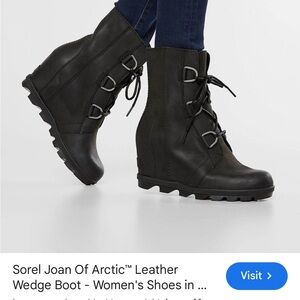 Sorel Joan of Arctic Black Leather Wedge Boots for Women